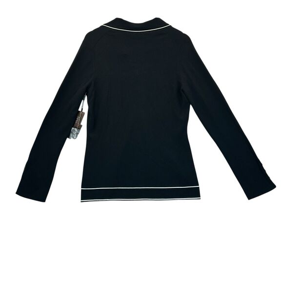 Tesori Sweater Jacket Blazer Cardigan Womens Sz L Black White Trim Button Up NOS - Picture 12 of 16